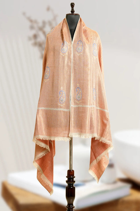 Silver and Rust Double Shaded Stole with Tilla Work