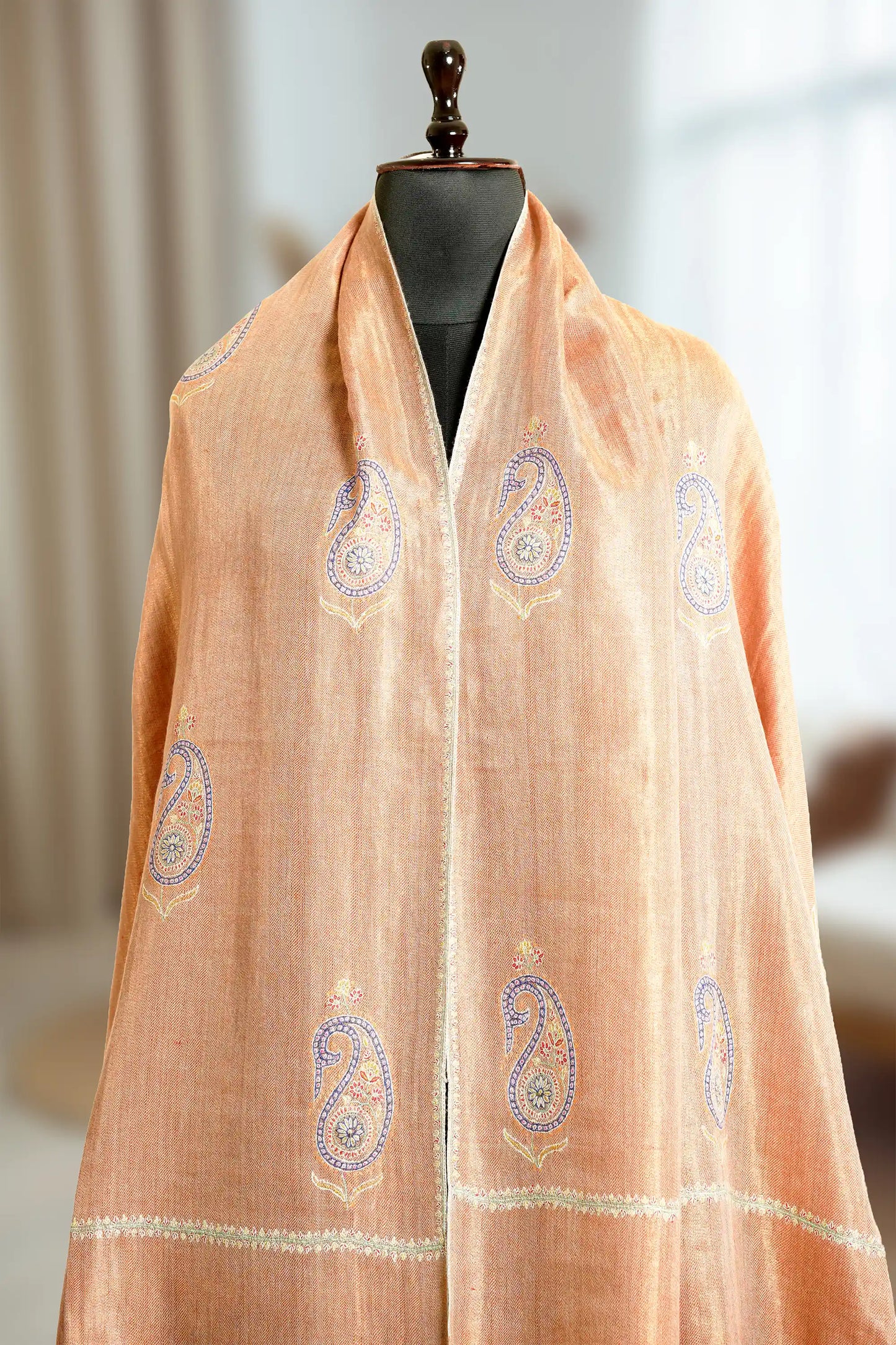 Silver and Rust Double Shaded Stole with Tilla Work