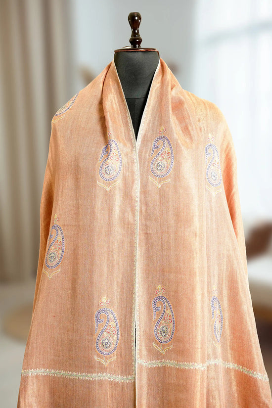Silver and Rust Double Shaded Stole with Tilla Work