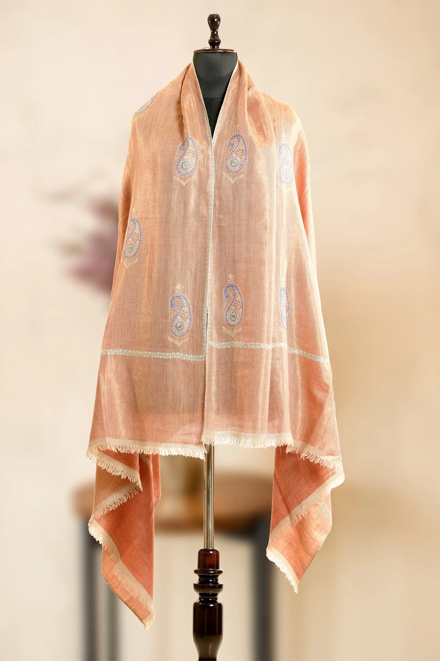 Silver and Rust Double Shaded Stole with Tilla Work