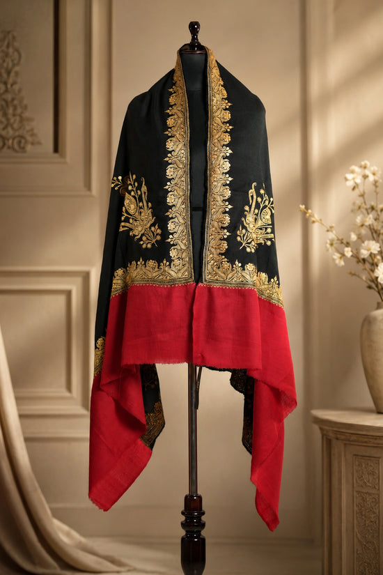 Black Tilla Shawl with Red Border