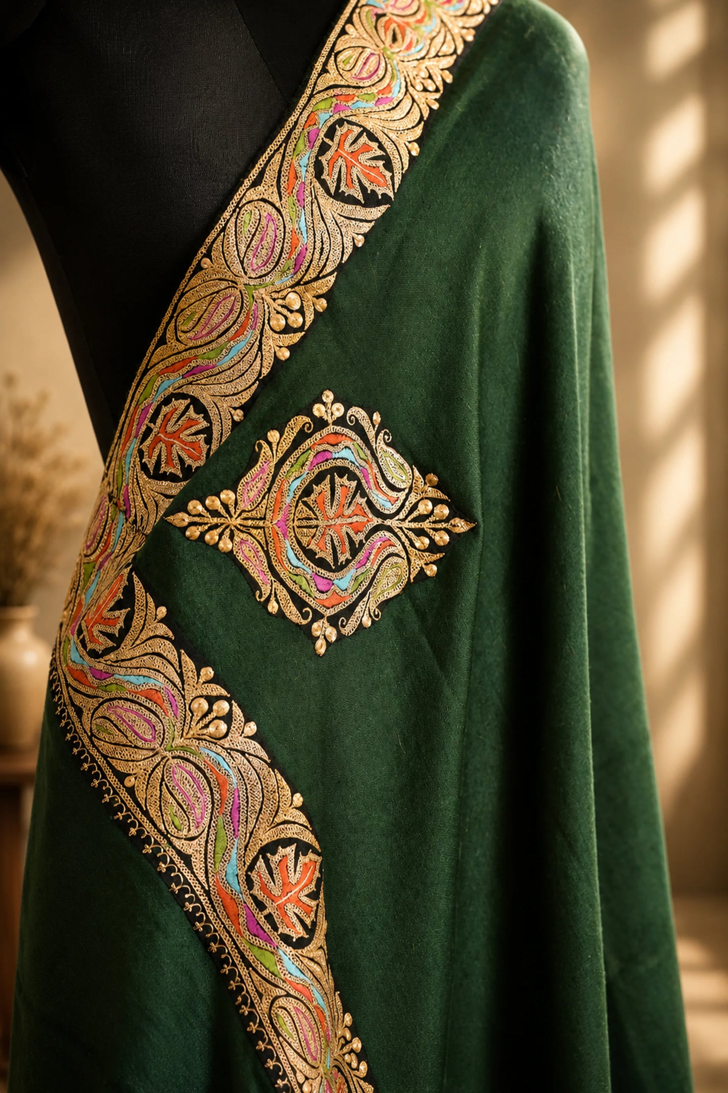 Tilla Embroidery Border Shawl with Sozni Highlights