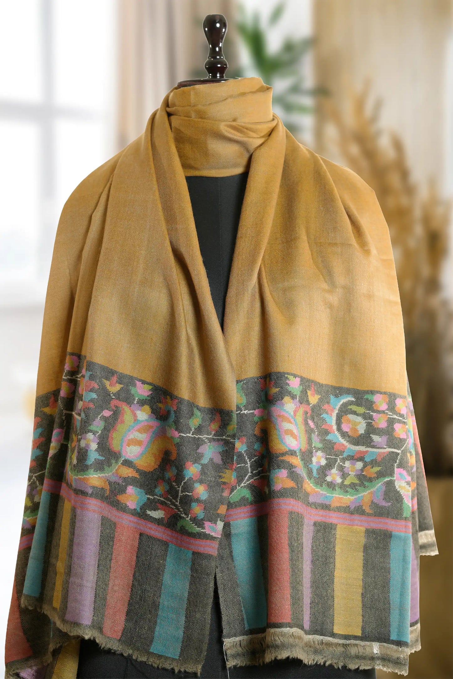 Women's Kani Palla Shawl in Camel Colour